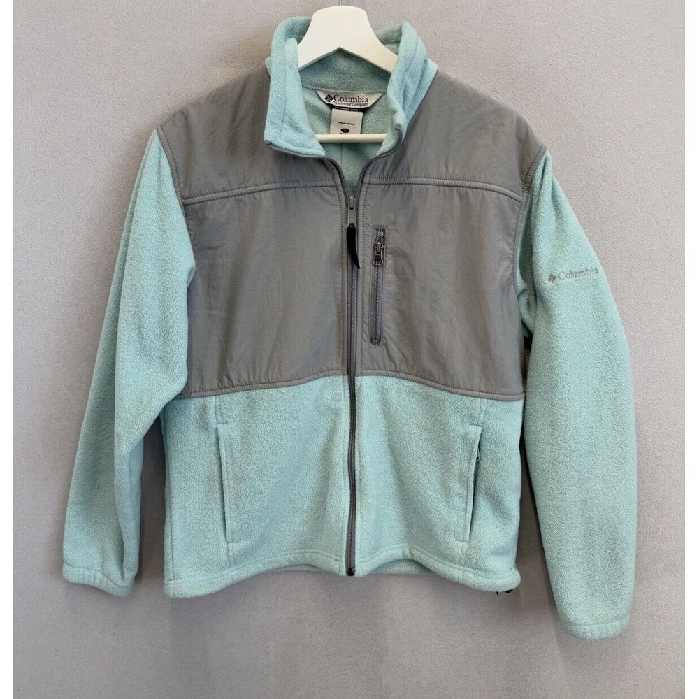 Columbia Women's Sz L Aqua Blue Fleece Full Zip Pockets Long‎ Sleeve Jacket
